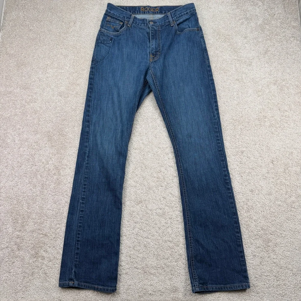 Kimes Ranch Mens 31x32 (Fit 30x33) Roger Jeans Blue Straight Leg Made USA Denim